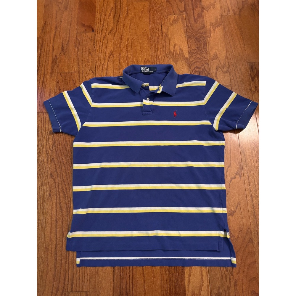 Polo by Ralph Lauren Blue, Yellow, and White Striped Polo Size Large